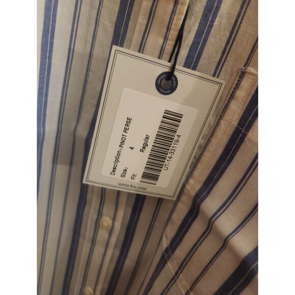 UNTUCKit Pinot Perse Blue White Striped Button Down Shirt Size 4 NEW - Picture 2 of 5